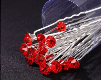 NEW 1 Individual Hairpin Horse Show Rhinestone for Bun Sticks Hair Clips Crystal Wedding Hair Accessories Silver Red