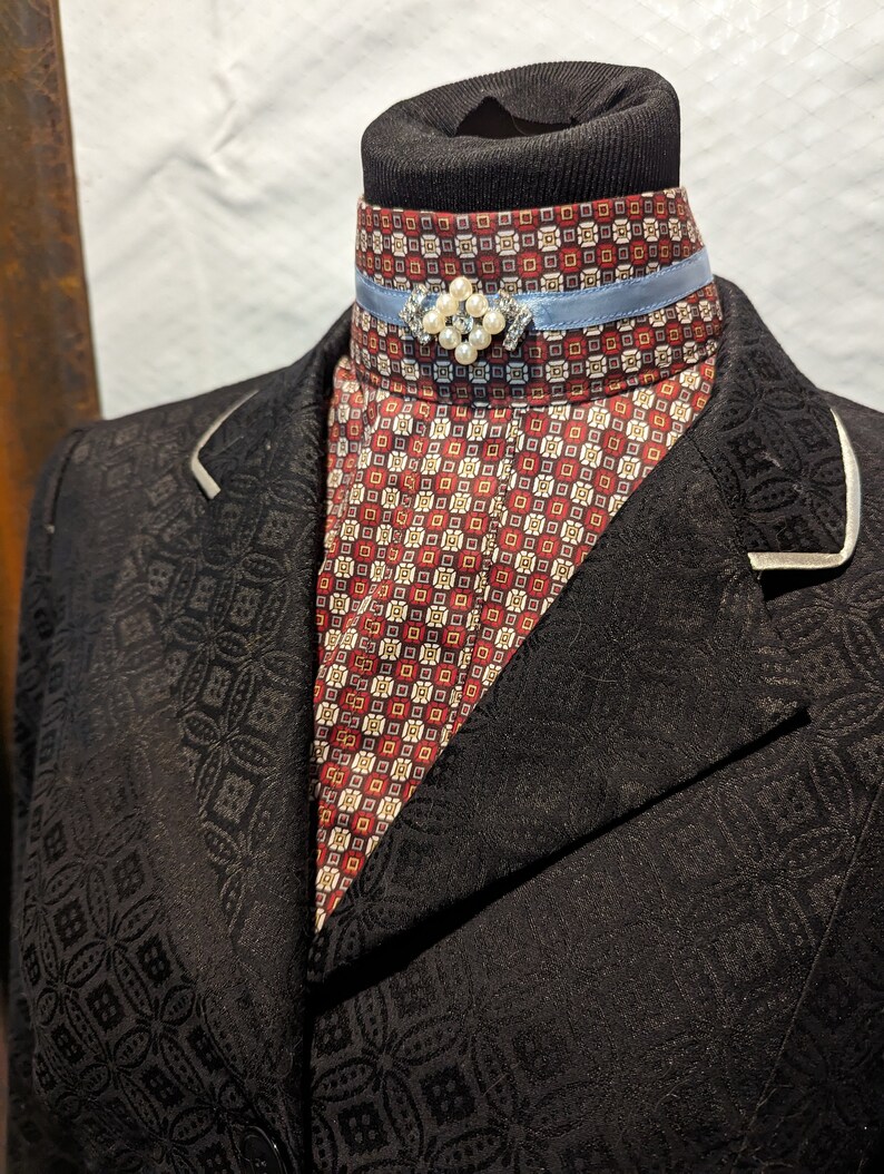 New Hunt Seat English Show Dickie Red Rust Cream Gray Pattern With Blue