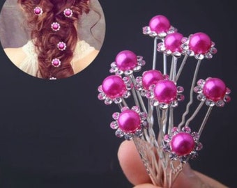 NEW 1 Individual Hairpin Horse Show Rhinestone for Bun Sticks Hair Clips Crystal Wedding Hair Accessories Silver Hot Pink