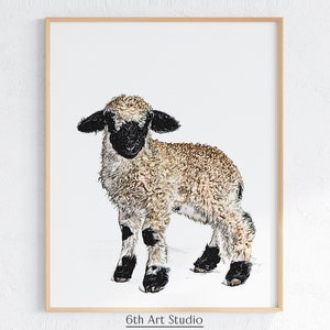 Baby Lamb Nursery Print Wall Art | House Warming Gift | Sheep Gifts | Sheep Art Print | Sheep Digital Print | Realistic Animal Art