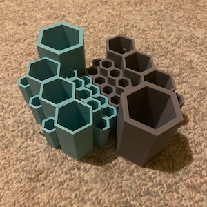 Pencil and Pen Holder Hexagon Matrix PLA 3D Printed 3 Hole Sizes