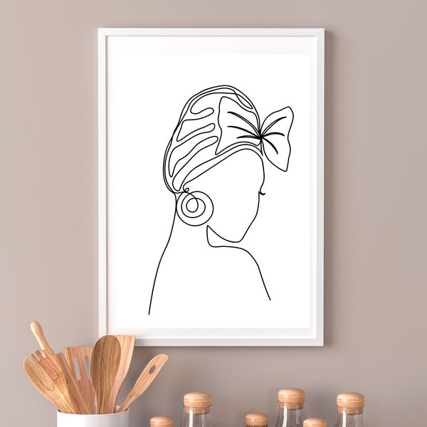 Affiche illustration minimaliste femme - femme sexy - femme africaine - dessin numérique - line art