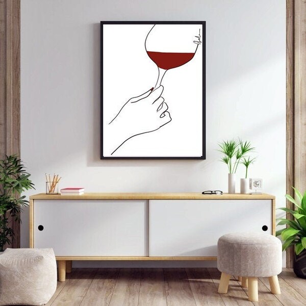 Affiche line art - illustration minimaliste femme - Nu femme impression série les femmes et le vin (4)