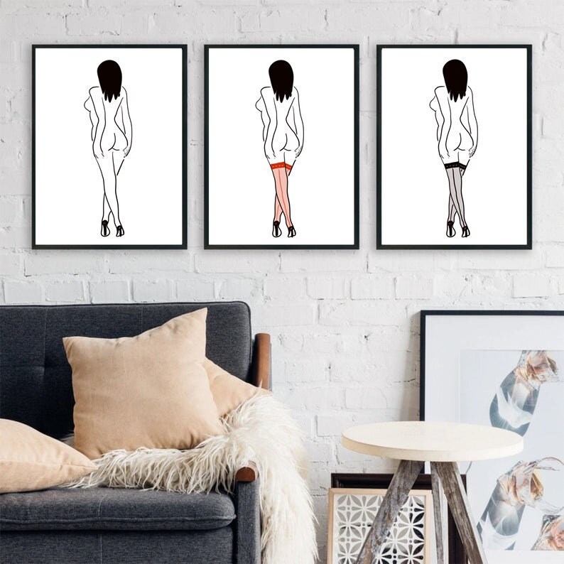 Dessin Femme, Nu Minimaliste Affiche La Femme Aux Bas, Print Art Impression Numérique