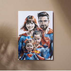 Personalisiertes Superhelden-Porträt, Superman-Karikaturplakat, personalisierte Illustration, Porträtzeichnung zum Verschenken, Geschenk