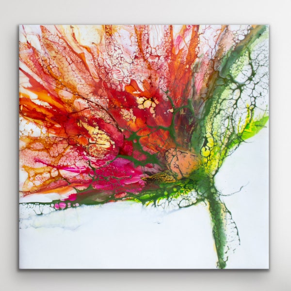 Abstract encaustic floral art - beeswax art - origianl flower painting - contemporary art