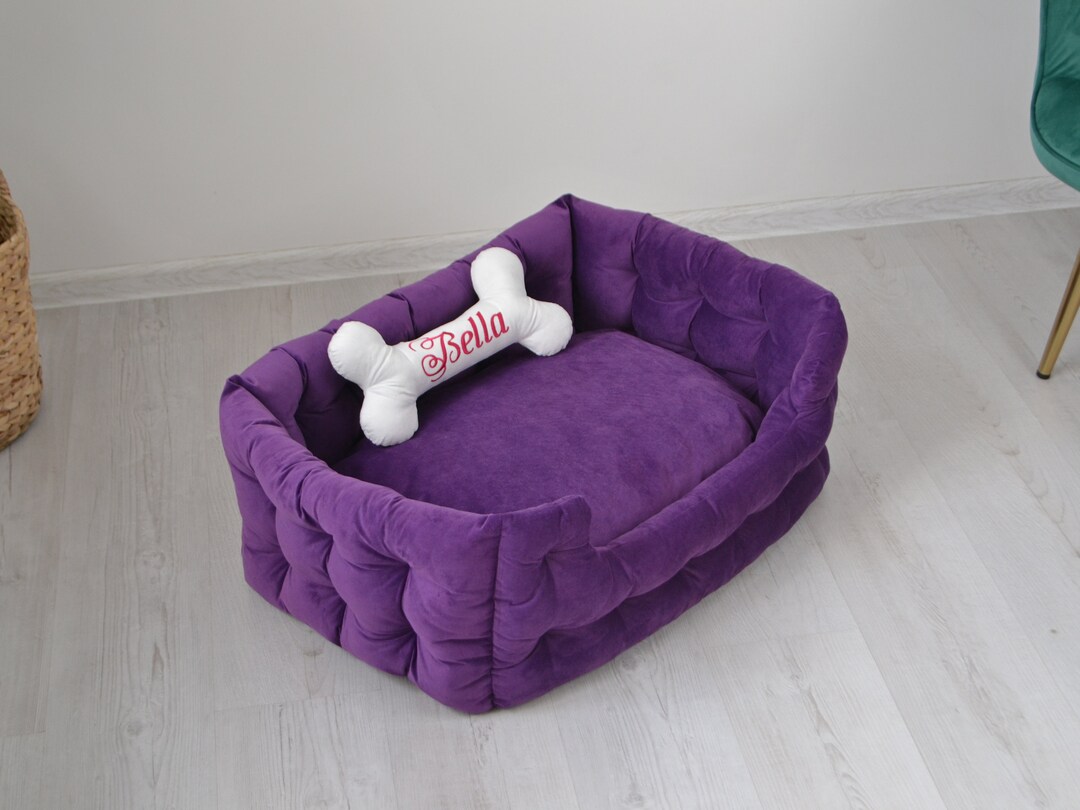 Designer Dog Calming Beds With Personalization Purple Color Etsy