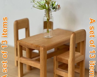 Handcrafted Alder Wood Dollhouse Furniture Set