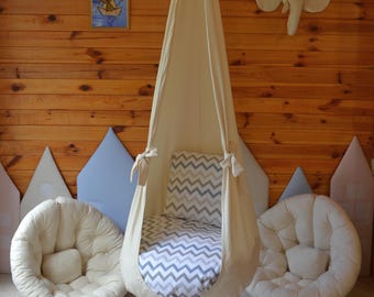 Columpio infantil tipo capullo de algodón hecho a mano, silla colgante de interior