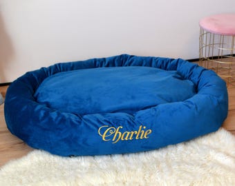Cama azul personalizada para perros: Cama bordada personalizada para mascotas