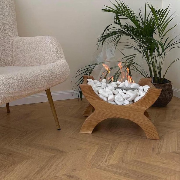 Handmade Wooden Bio Fireplace: Modern Indoor Fire Pit