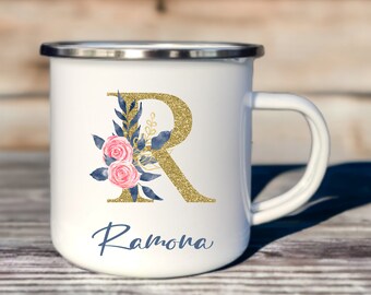 Personalisierte Kaffeetasse Kaffeebecher mit Name, Tasse mit Initiale, Weihnachtsgeschenk für Freundin, Weihnachtsgeschenk für Kollegin