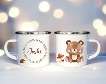 Personalisierte Tasse mit Name, Emaille Tasse Bär mit Name, Keramik Tasse für Kinder, Bär Tasse, Weihnachtsgeschenk, Geburtstagsgeschenk