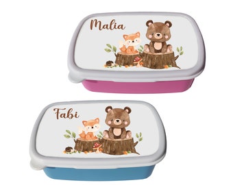 Personalisierte Brotdose Fuchsmotiv, Bärenmotiv, Brotdose mit Trennung, Brotbüchse mit Name, Weihnachtsgeschenk für Kinder, Kindergeburtstag