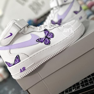 Dripping Beige Custom Air Force 1 Sneakers with Butterflies. Low, Mid & High Top Mid / 12 M / 13.5W