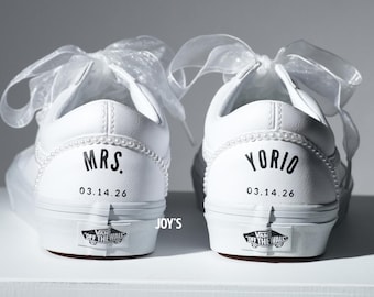 Custom Wedding Vans: Bridal Sneakers with Pearls. Wifey & Hubby Shoes
