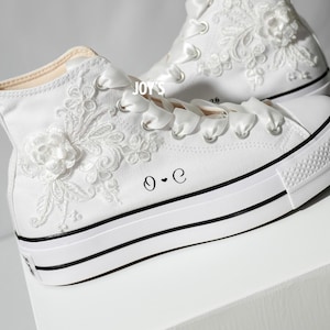 Platform Wedding Sneakers: Custom Embroidered Converse Shoes for the Bride