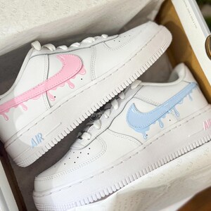 Gender Reveal Shoes Custom Air Force 1 Sneakers. Dripping Baby Blue & Baby Pink. Low Tops