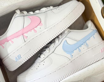 Custom Air Force Gender Reveal Sneakers: Hand-painted Drip Shoes