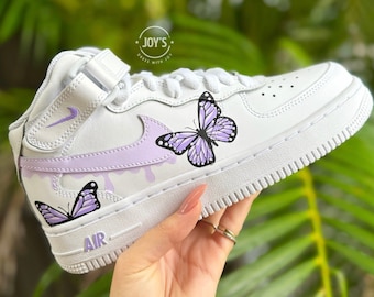 Custom Air Force Butterflies Sneakers Dripping Purple Low Mid Tops