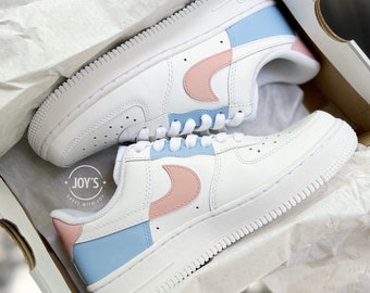 Custom Air Force 1 Sneakers- Soft Pink & Sky Blue Pastel Color Block