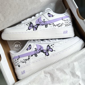 Custom Air Force 1 Sneakers Purple Butterflies. Low, Mid & High Tops