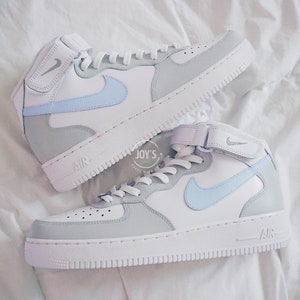 Custom Air Force 1 Sneakers Blue and Grey. Low, Mid, High Tops