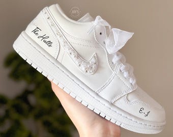 Bling Wedding Sneakers: Custom Air Jordan 1 Bridal Shoes with Rhinestones