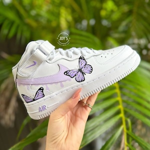 Custom Air Force 1 Butterflies Sneakers Dripping Purple . Low, Mid & High Tops