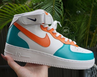 Custom Air Force 1 Sneakers Turquoise Sunset. Low, Mid & High Tops
