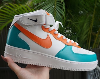 Custom Air Force 1 Sneakers Turquoise Sunset. Low, Mid & High Tops