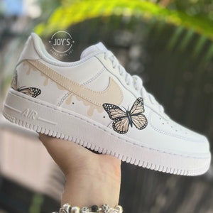 Monarch Butterfly Sneakers Custom Air Force 1 Sneakers Beige Drip, Unique Gift for Her