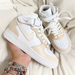 Custom Air Force 1 Beige Sneakers. Low Mid High Tops