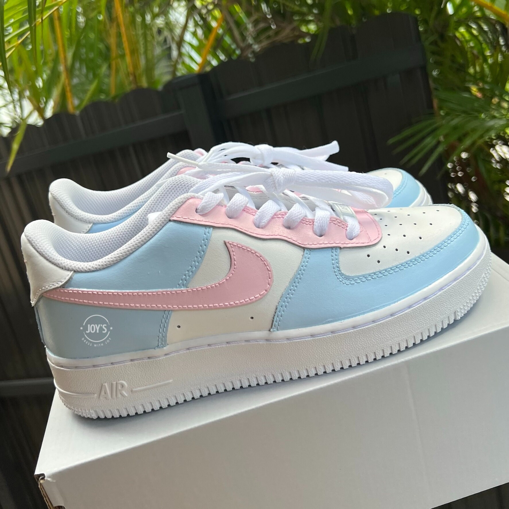 Nike Air Force 1 Custom Sneakers Splatter Gender Reveal Neon Blue Pink Shoes Air Force 1 Custom Baby Blue Pink Gender Reveal Splatter  main image 3