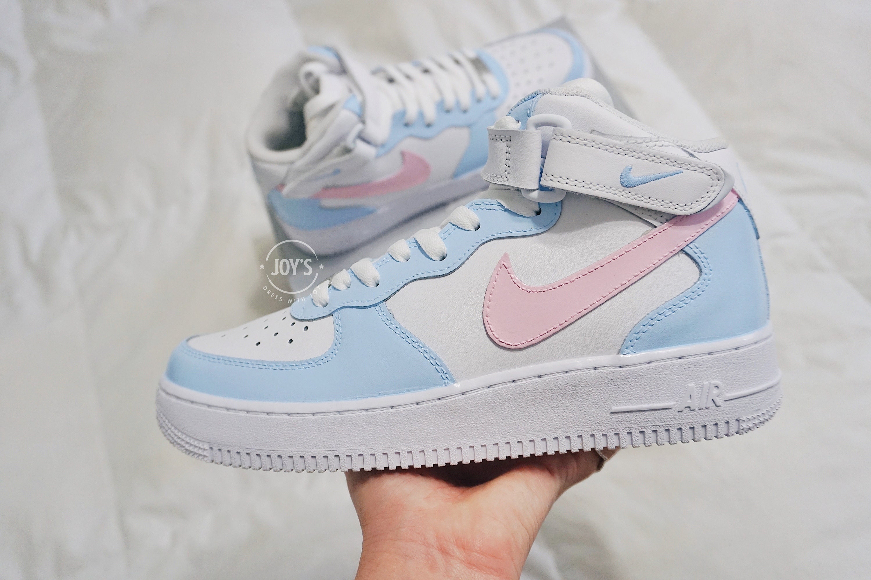 Custom Air Force 1 Sneakers Baby Blue. Low, Mid & High Tops 