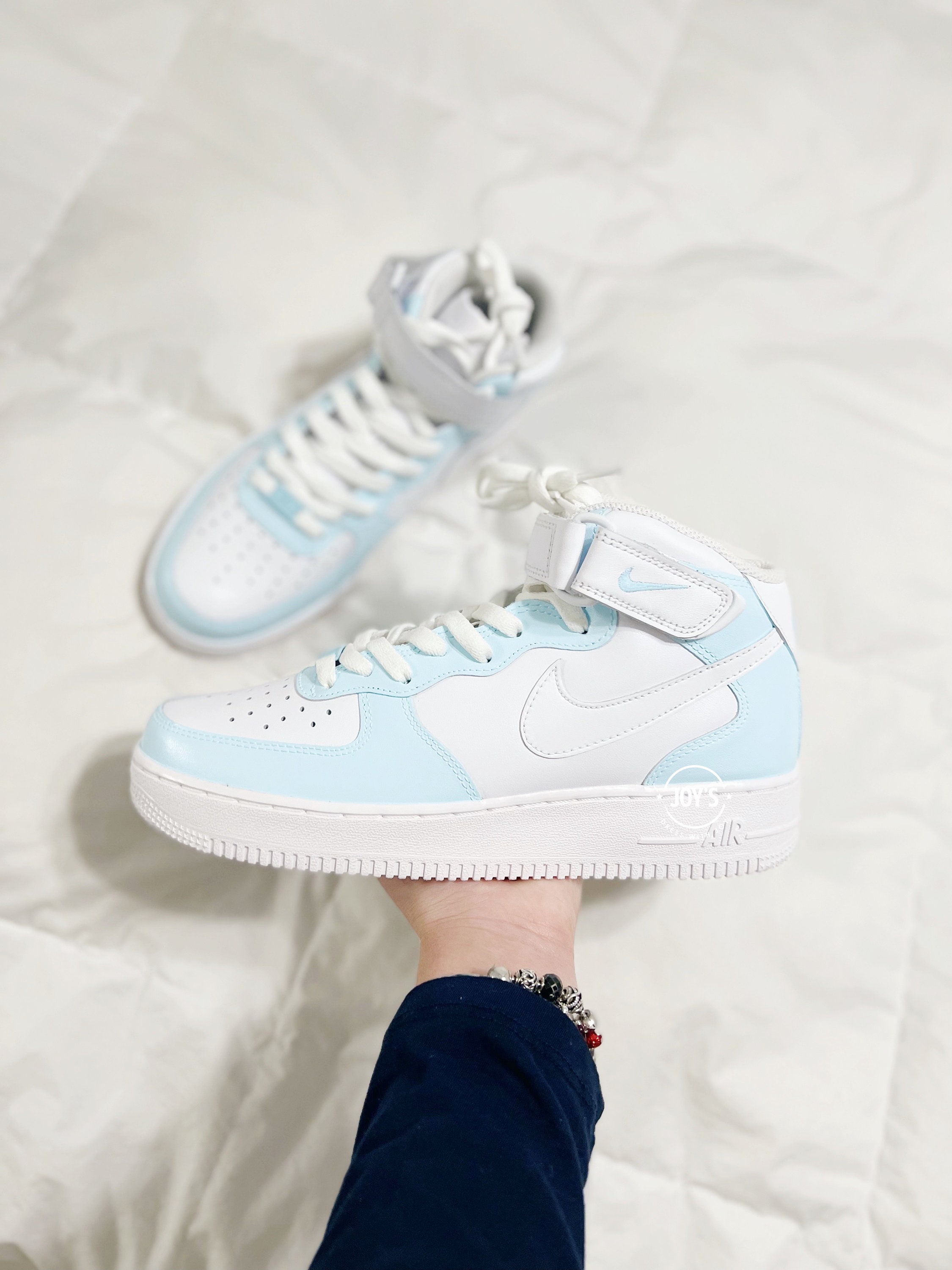 Custom Air Force 1 Sneakers Baby Blue. Low, Mid & High Tops 