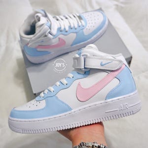 Custom Air Force 1 Baby Blue and Pink Sneakers. Low & Mid Tops