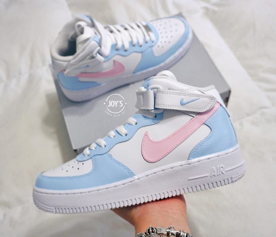 Custom Air Force Baby Blue and Pink Low Mid Tops