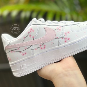 Pink Cherry Blossom Custom Air Force 1 Sneakers. Floral Shoes