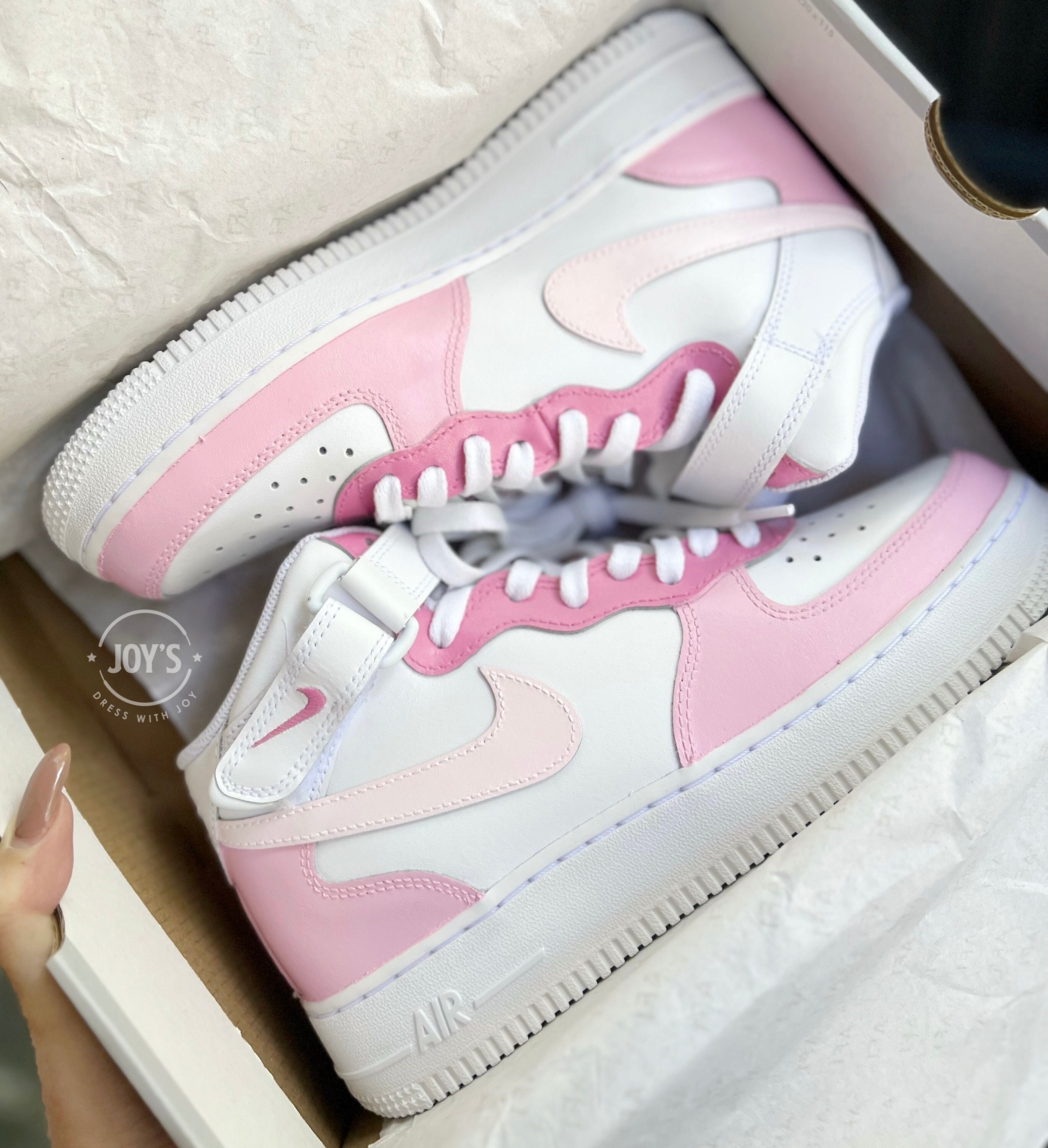 Cotton Candy Pink Custom Air Force 1 Sneakers. Low Mid High 