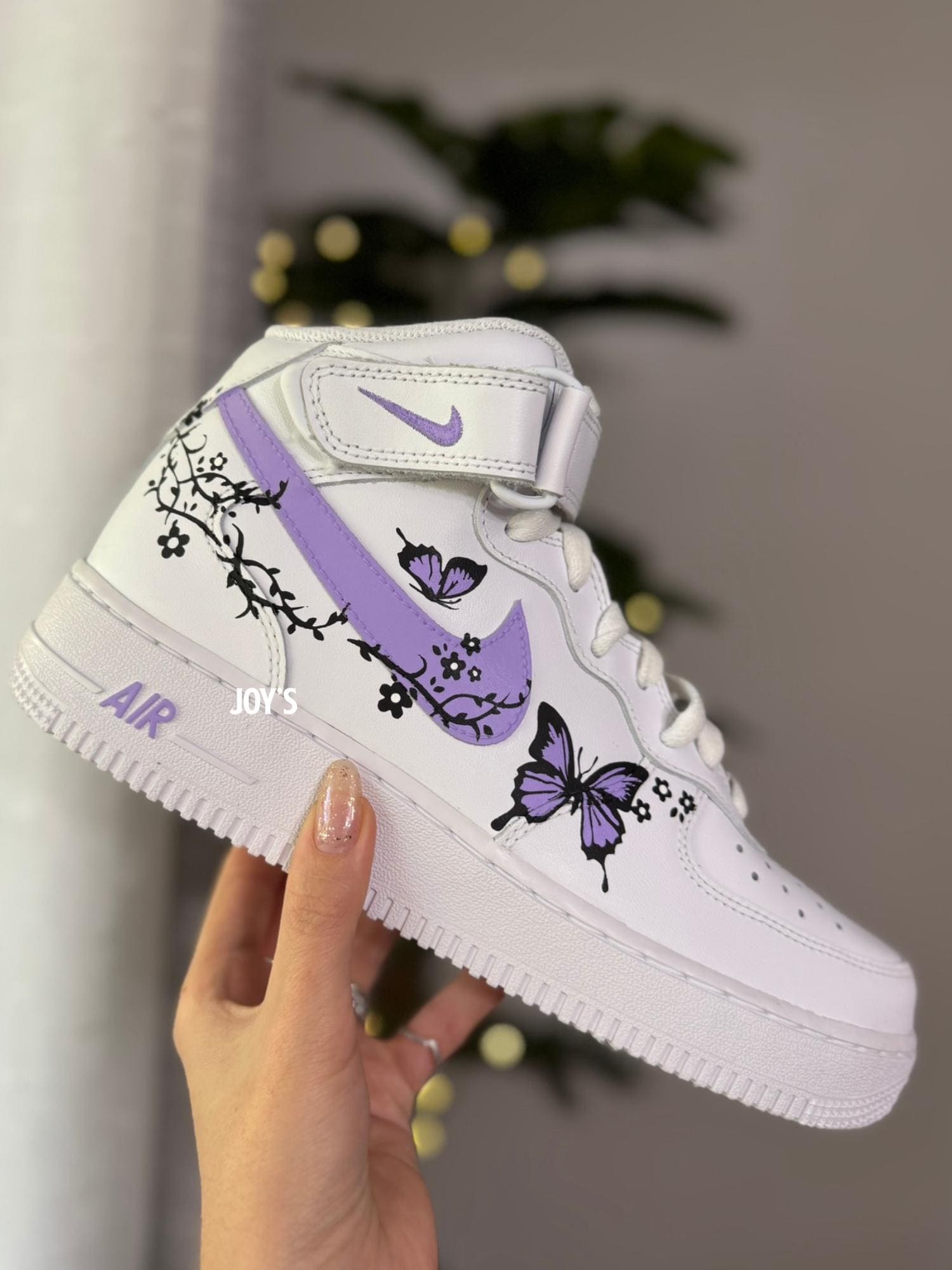 Custom Air Force 1 Sneakers Purple Butterflies. Low & Mid 