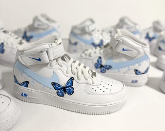 Blue Drip Butterfly Air Force Sneakers: Custom Hand-painted