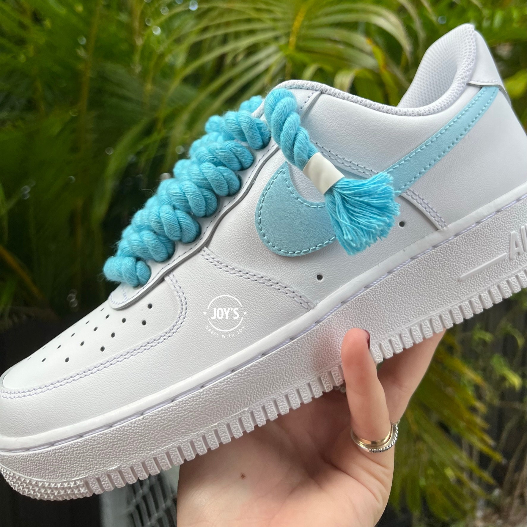 Buy Custom Air Force 1 Sneakers Rope Laces. Blue Color Online in 