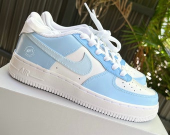 Hand-Painted Sky Blue Air Force Sneakers: Custom Baby Blue Shoes