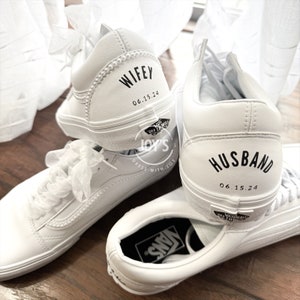 Custom Wedding LEATHER VANS,  Wedding shoes,  Wifey Wife Shoes, Husband Wedding Sneakers