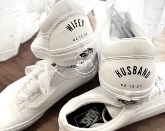 Custom Wedding LEATHER VANS,  Wedding shoes,  Wifey Wife Shoes, Husband Wedding Sneakers