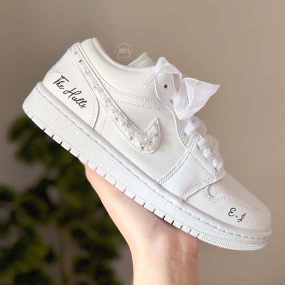 Bling Wedding Sneakers: Custom Air Jordan 1 Bridal Shoes with Rhinestones