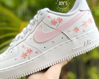 Custom Air Force 1 Sneakers Pink Flowers | Low Tops | Hand-Painted AF1s | Personalized Shoes