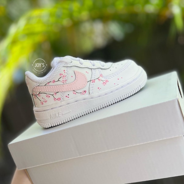 Pink Cherry Blossom Custom Air Force 1 Sneakers. Baby, Toddler, Little Kids. Low Tops