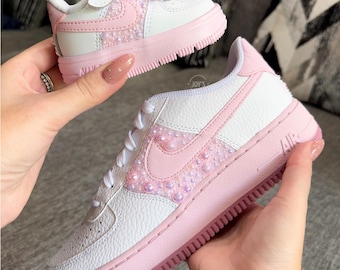 Zapatillas Air Force 1 rosas personalizadas con perlas, regalo personalizado